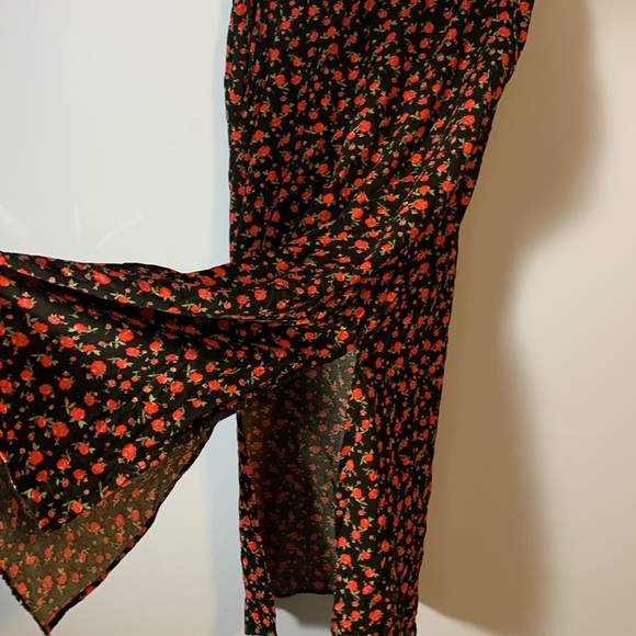 Vero moda maxi long skirt black red floral roses pockets 2 side slits Flowy easy - Picture 8 of 10